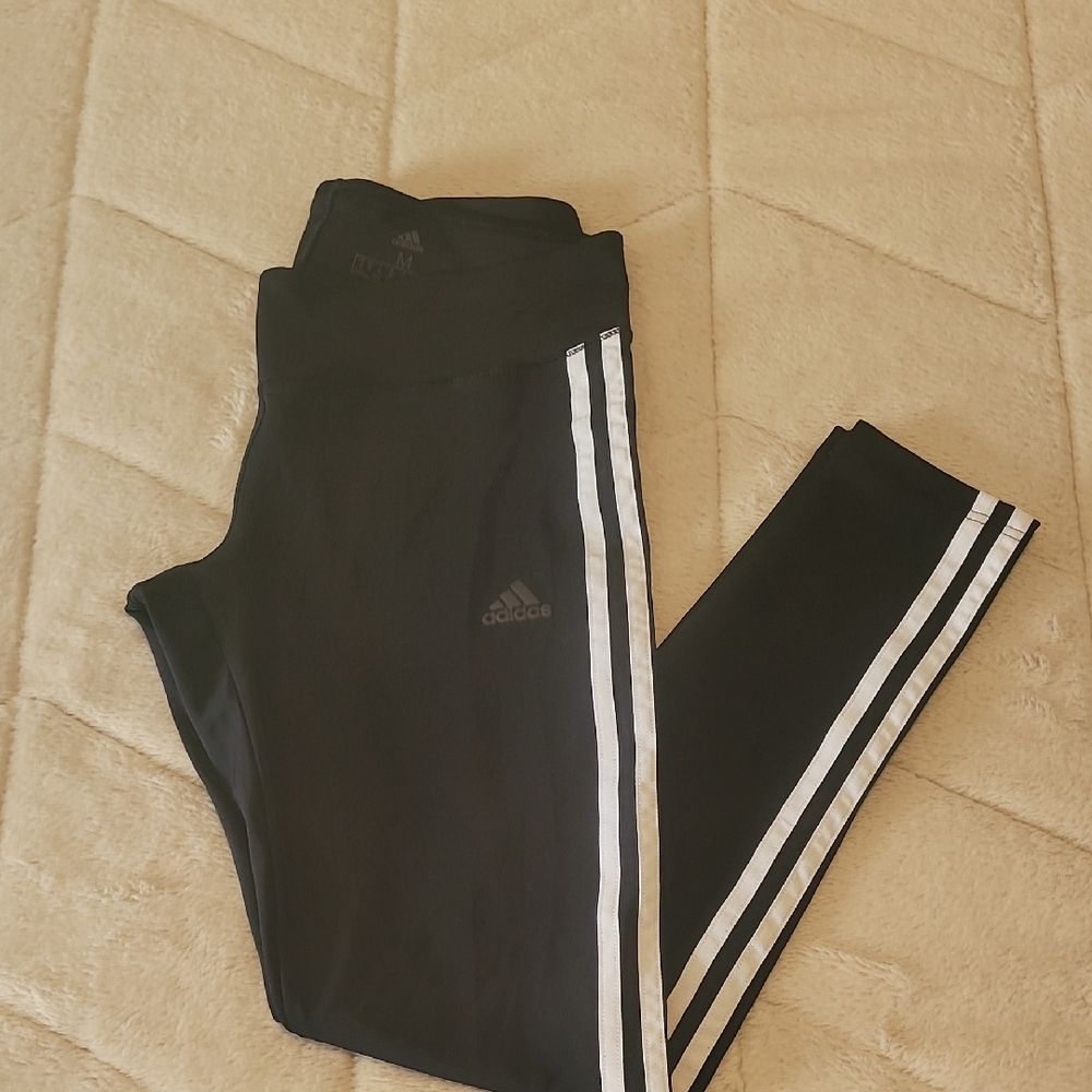 Adidas Kids Black Leggings with White Stripes